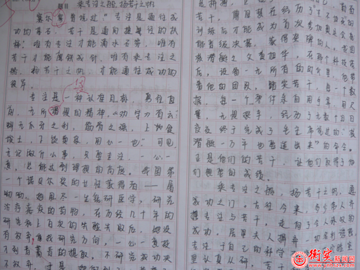 学生优秀作文：乘专注之船，扬苦干之帆